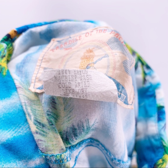 VINTAGE Paradise of the Pacific by Frank Hawaiian Button Down Shirt Size M - Picture 7 of 8